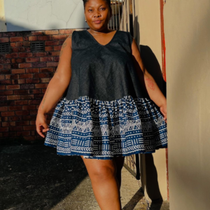 Indigo Mudcloth Ruffle Mini