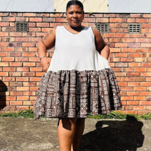 Cocoa Mudcloth Drop-Waist Smock Dress