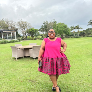 Monochrome Mudcloth Ruffle Swing Pink Dress
