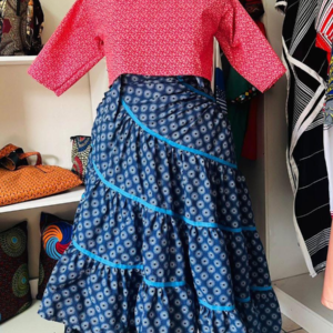 Indigo Circle Shweshwe Crop Top & Tiered Wrap Skirt Set