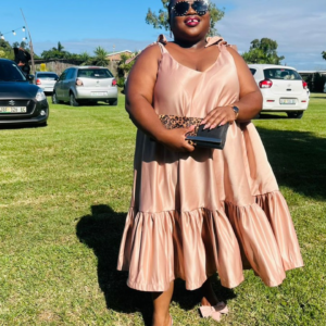 Blush Satin Tie-Strap Ruffle Midi Dress